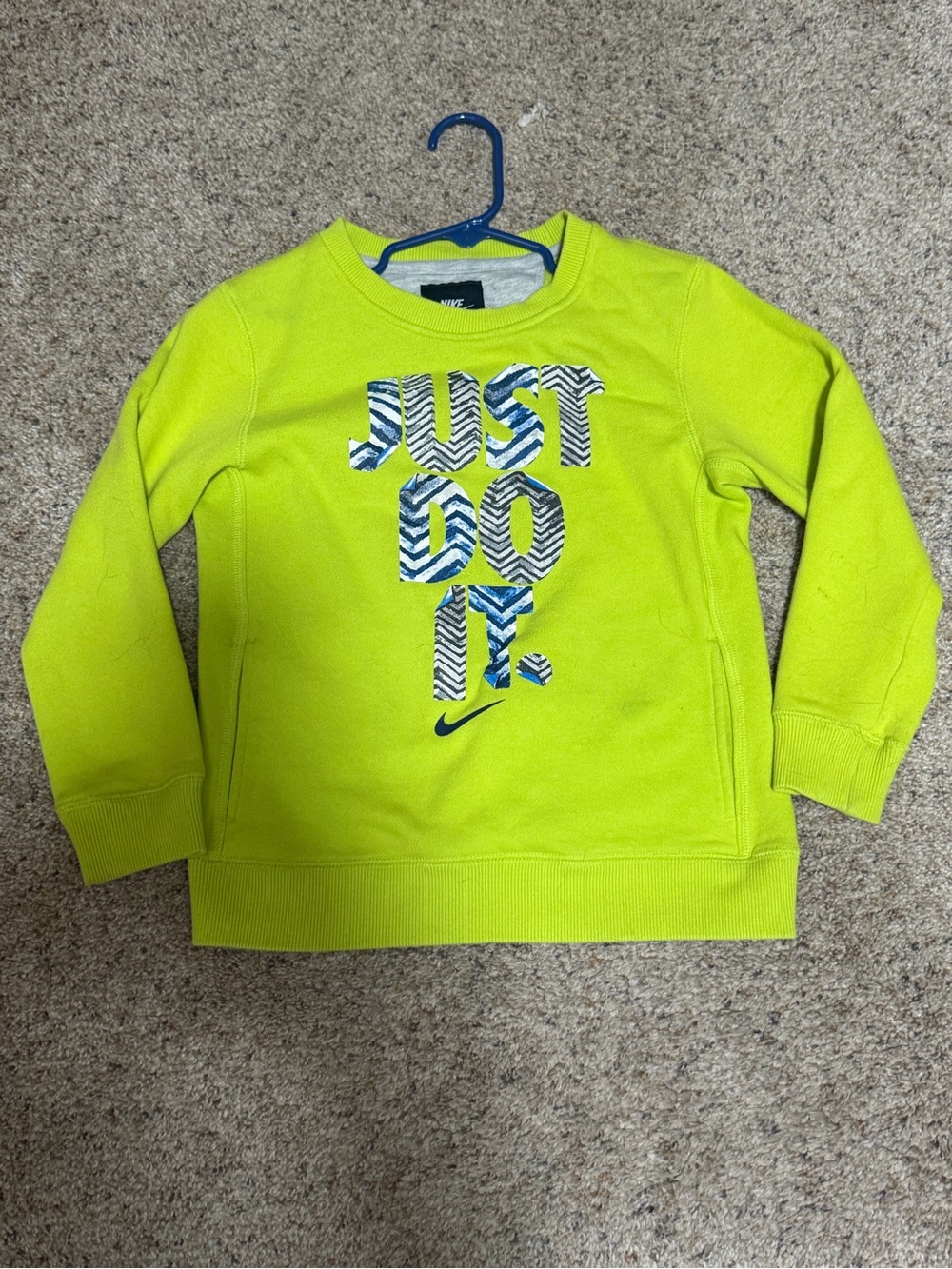 Nike Kids Neon Yellow 'Just Do It' Crew Sweatshirt with Blue Graphic